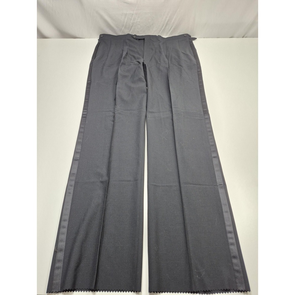 Majer Slacks Suit Pants Men's 42x36 Black Wool Tuxedo Satin Stripe Unhemmed NWT